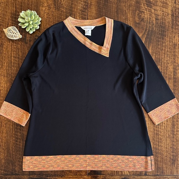 Exclusively Misook | Asymmetrical V-Neck Tunic Sweater w/ Space Dye Trim, Sz. XL - Picture 1 of 7